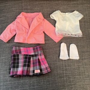 Battat Plaid Skirt, White Top, Socks, & Pink Jacket - Fits 18" Dolls